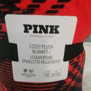 PINK Victoria's Secret Red and Black Plush Blanket